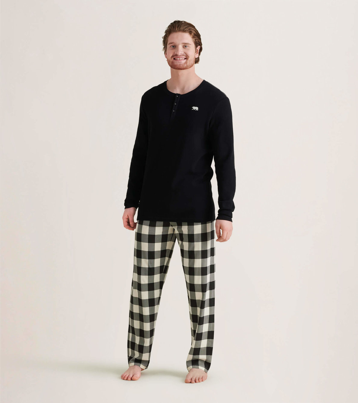 View larger image of Cream Plaid Men's Henley and Pants Pajamas Separates