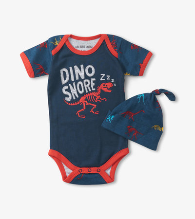 Glow in the Dark Dino Bones Baby Bodysuit With Hat