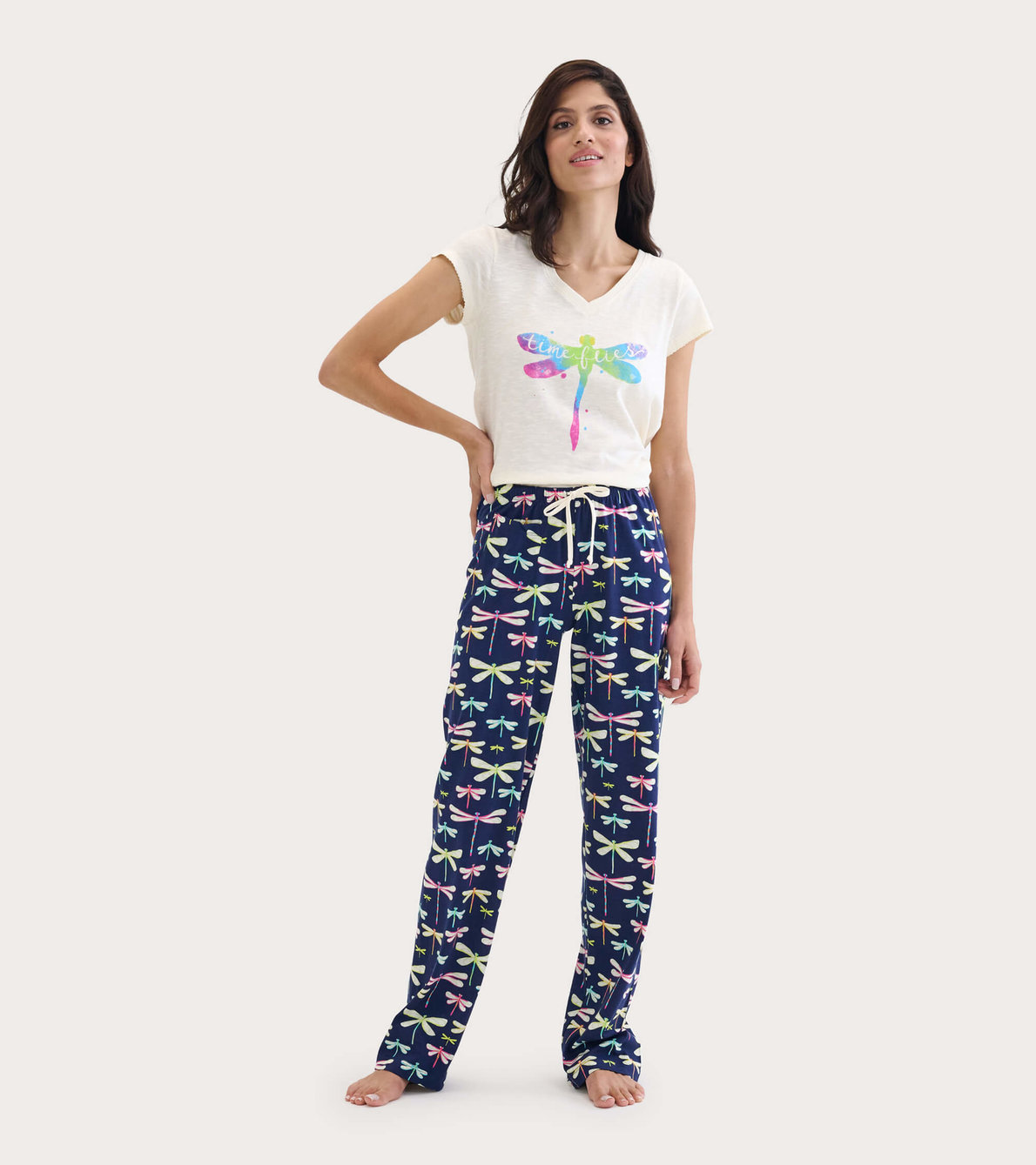 Agrandir l'image de Ensemble de pyjama t-shirt et pantalon interchangeables pour femme - Libellule