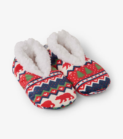 Fair Isle Bear Kids Warm and Cozy Slippers