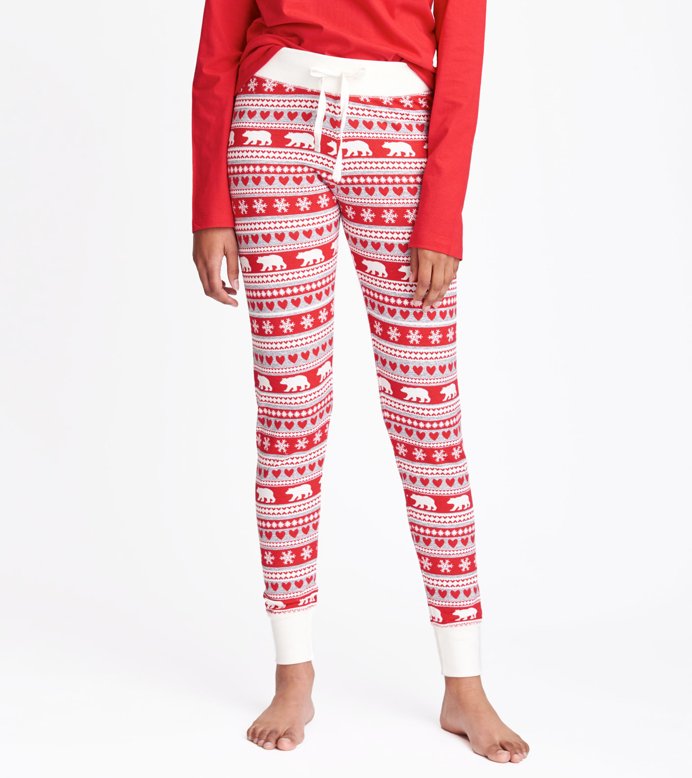 Christmas Fair Isle Hearts Soft Lounge Fleece Lined Leggings Pants