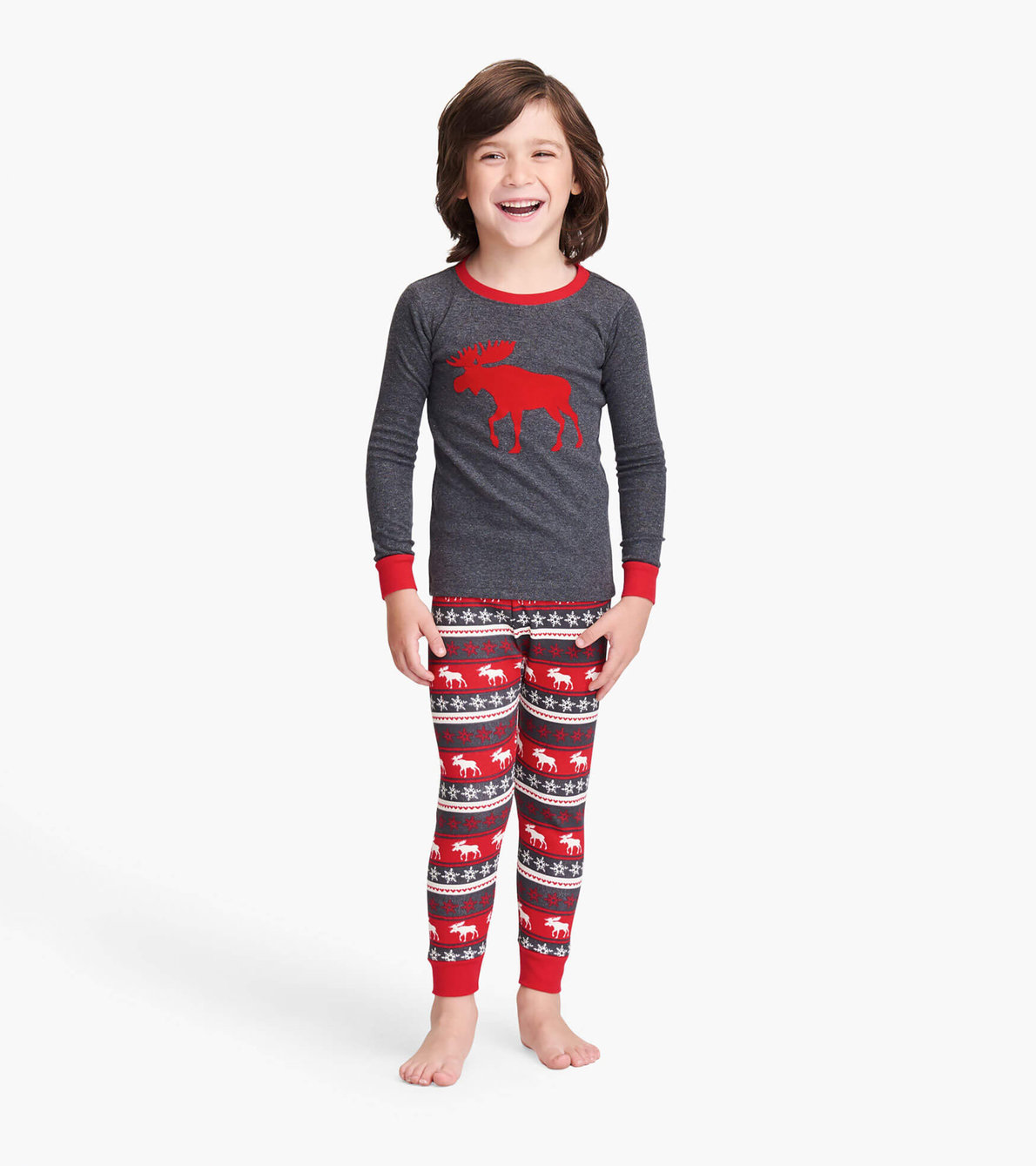 View larger image of Fair Isle Moose Kids Appliqué Pajama Set