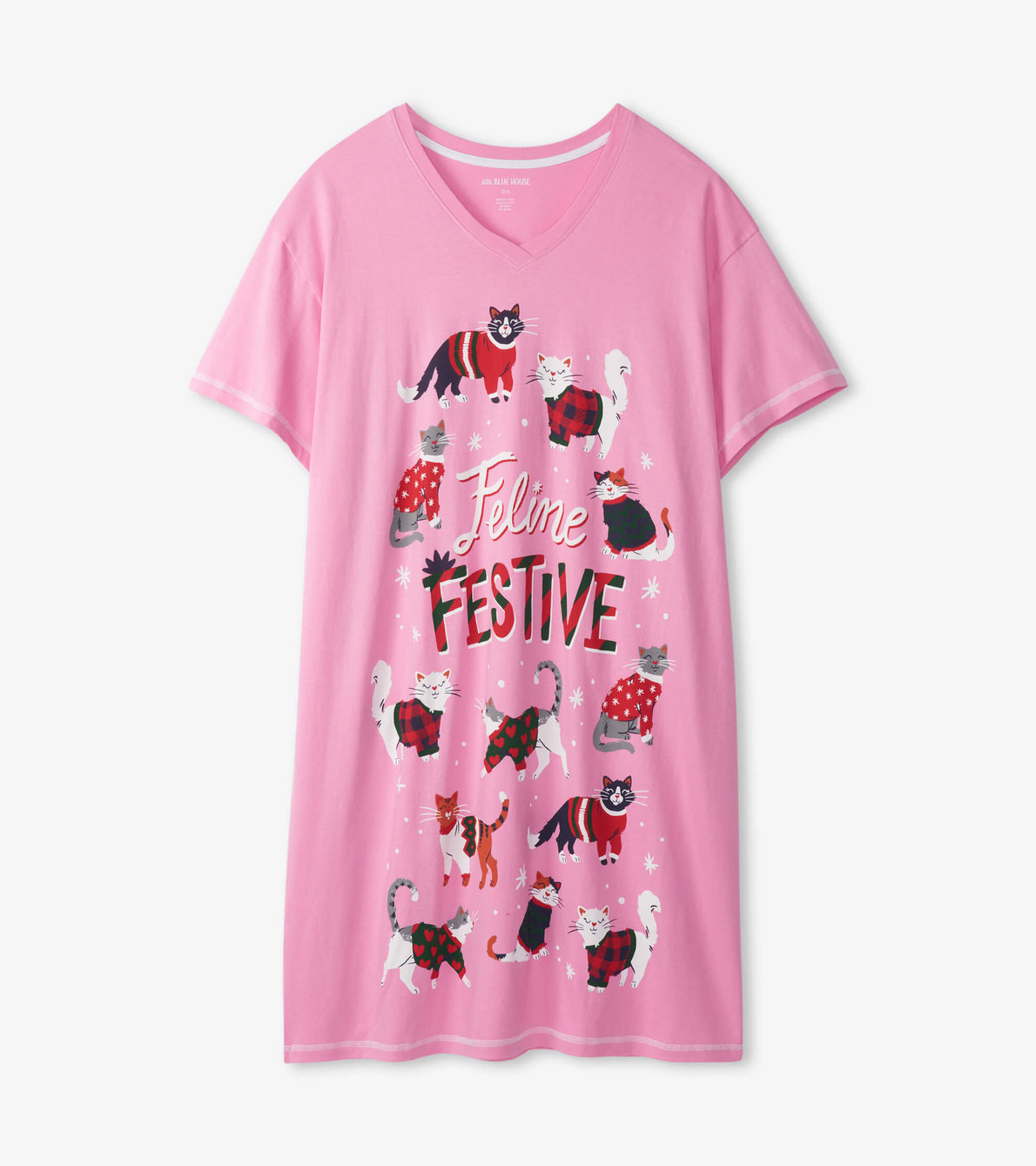 Agrandir l'image de Chemise de nuit pour femme – Chat des fêtes « Feline Festive »