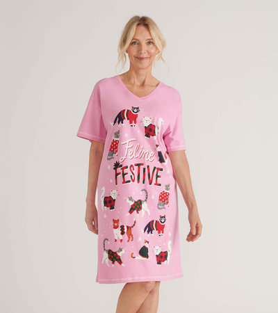 Chemise de nuit pour femme – Chat des fêtes « Feline Festive »