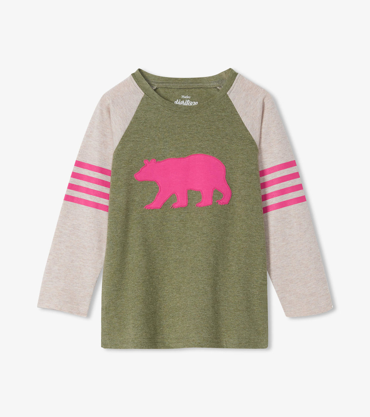 Agrandir l'image de T-shirt à manches longues raglan pour enfant, collection Heritage – Ours sur fond vert forêt