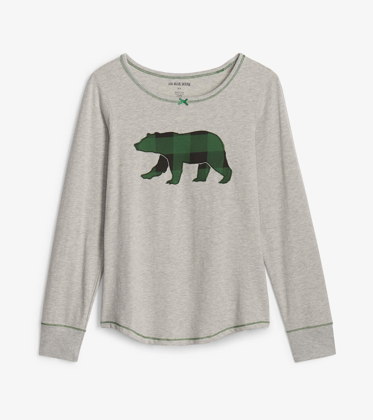 Agrandir l'image de Haut en jersey extensible pour femme – Ours à motif tartan vert forêt