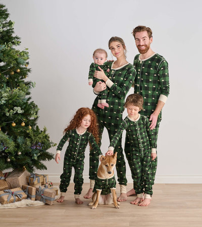 Pyjamas une pièce pour la famille - Tartan vert forêt