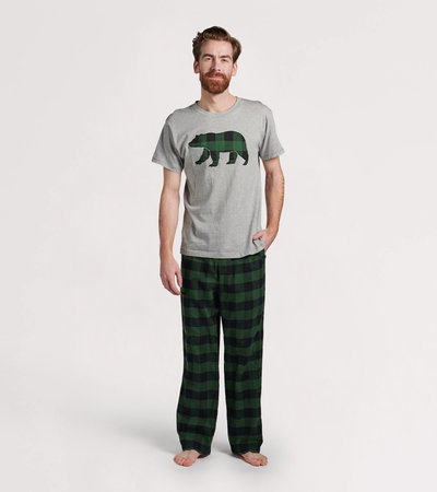 Greg Norman Pajama Pants Mens Sz L 1pc Green Blue Plaid Fleece