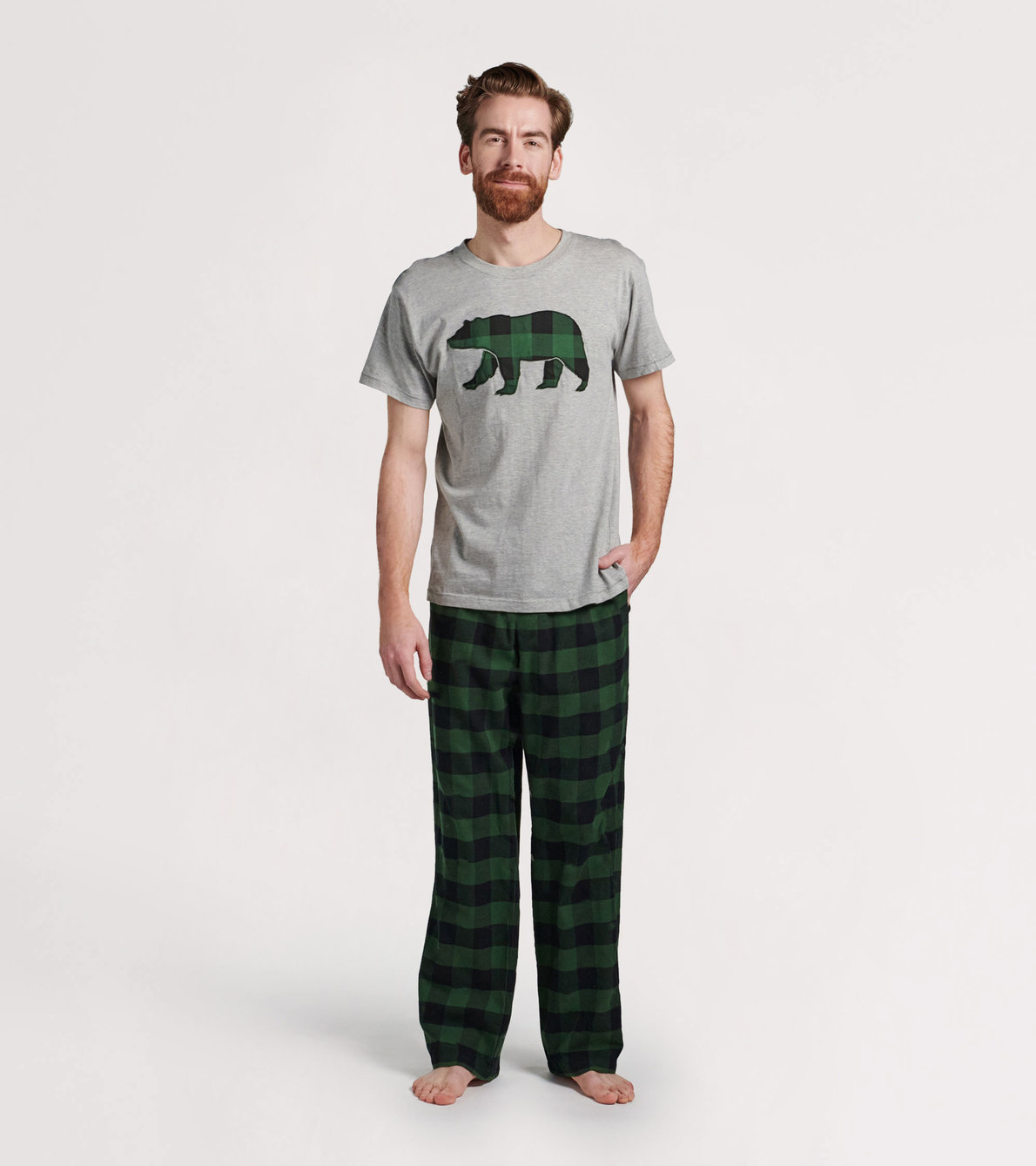 Agrandir l'image de Pantalon de pyjama en flanelle pour homme – Tartan vert forêt