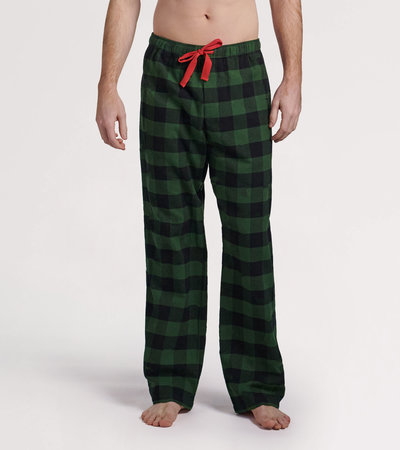 Forest Green Plaid Men's Flannel Pajama Pants - Little Blue House CA