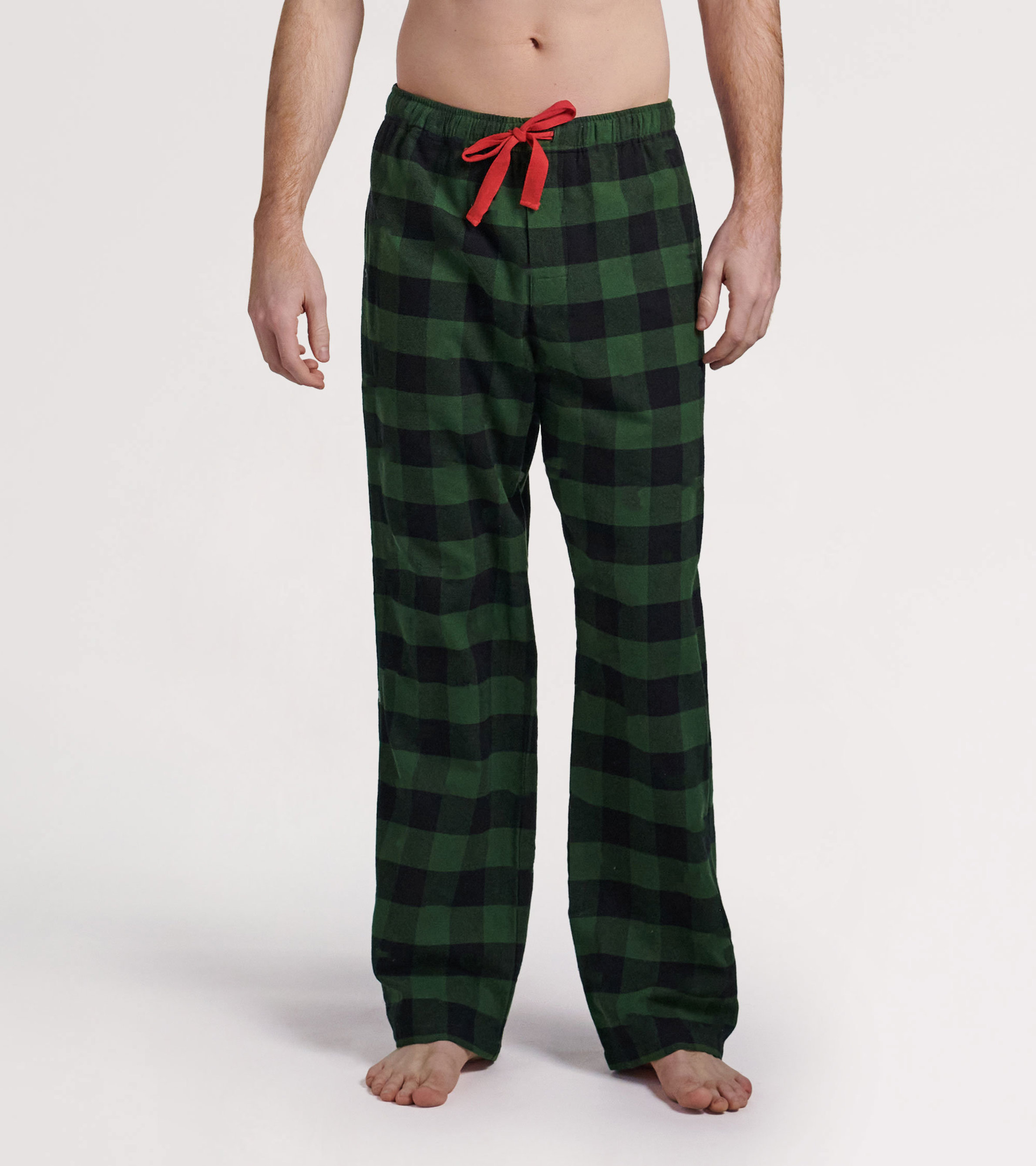Forest Green Plaid Men's Flannel Pajama Pants - Little Blue House US