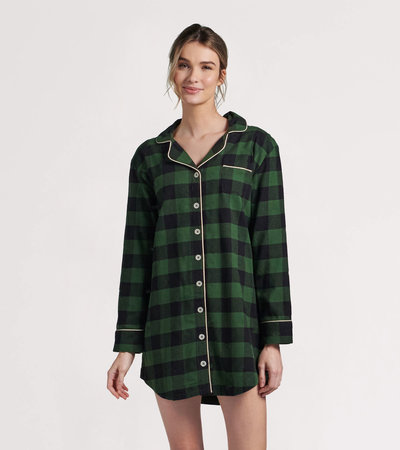 Forest Green Plaid Women's Flannel Nightdress