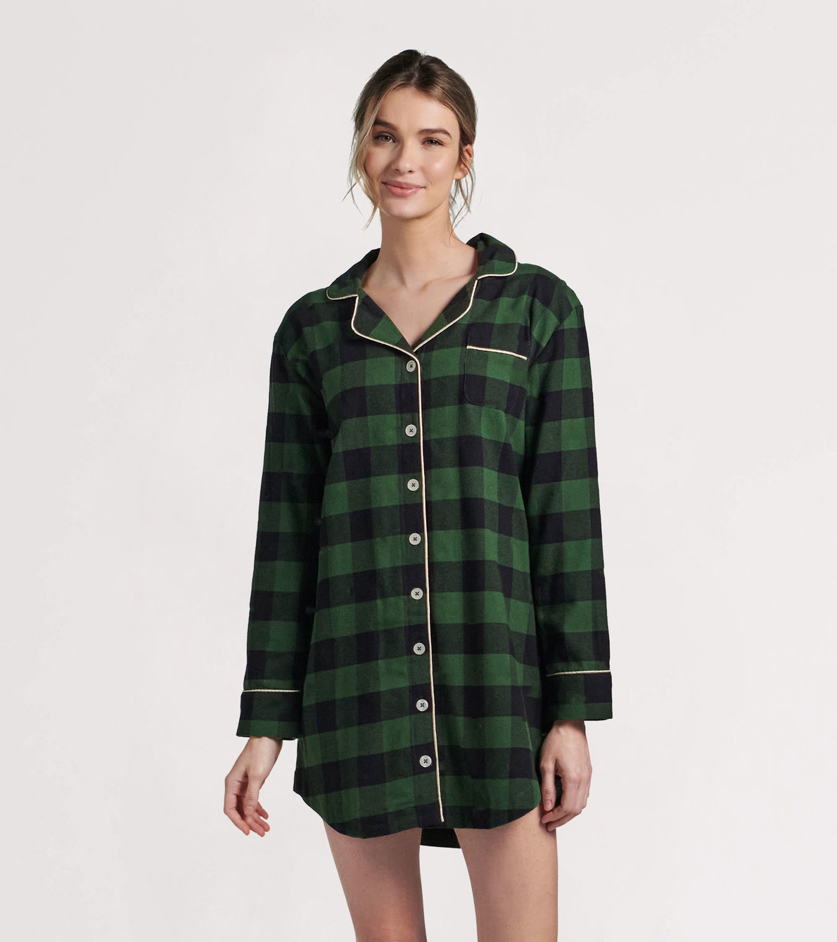 Agrandir l'image de Robe de nuit en flanelle pour femme – Tartan vert forêt