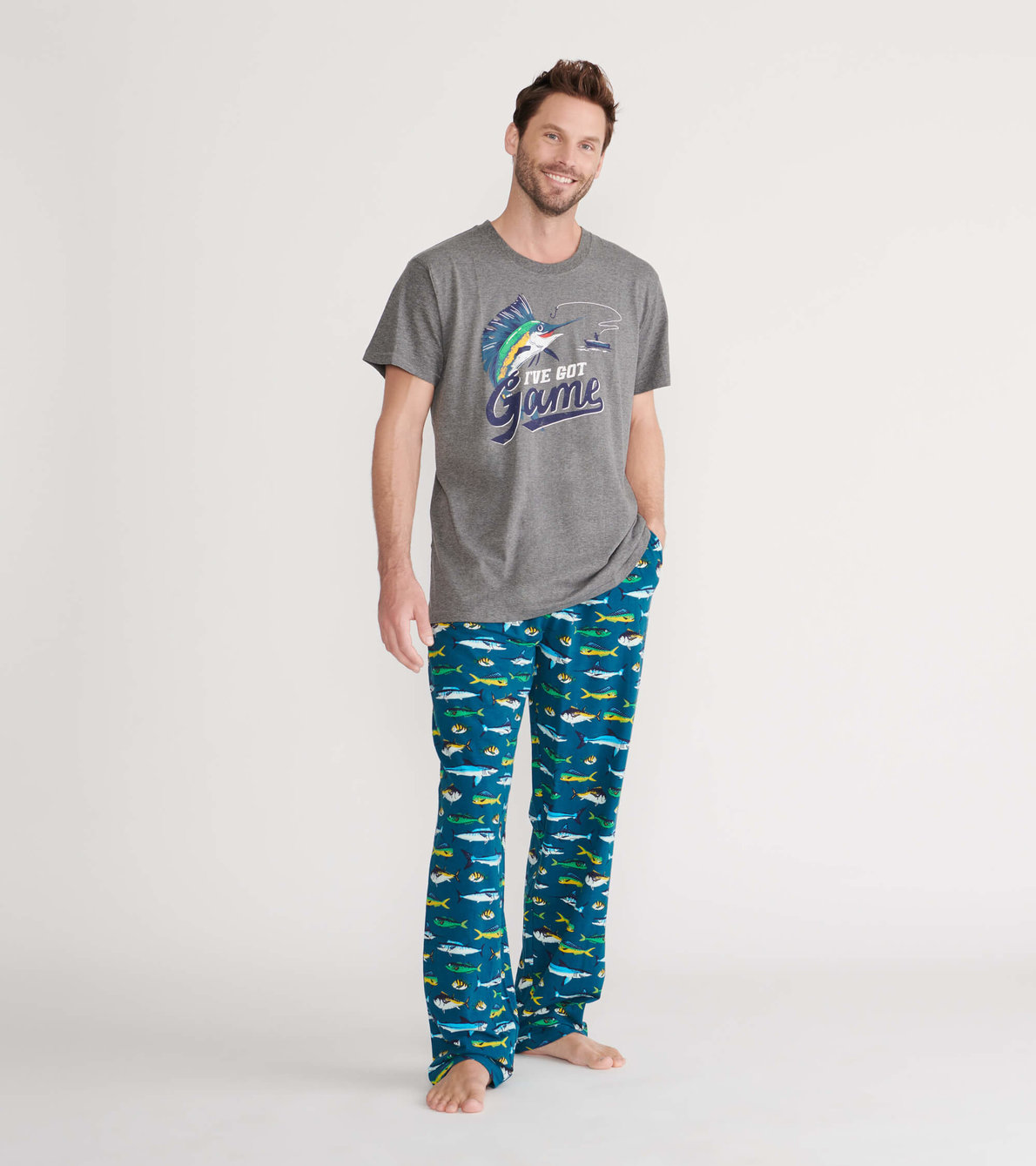 Agrandir l'image de Pantalon de pyjama en jersey pour homme – Poissons sportifs