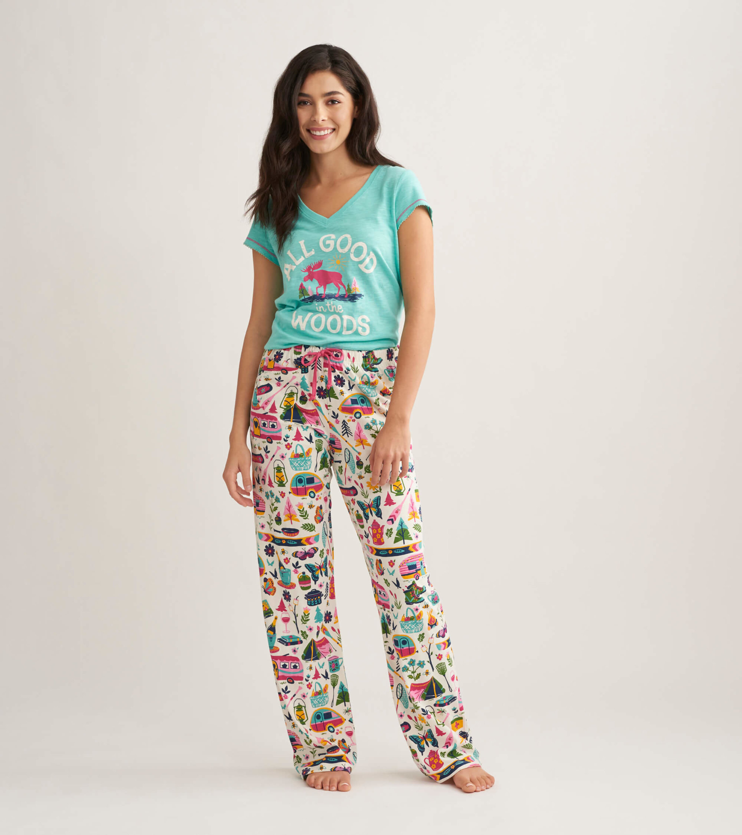 Glamping Women's Tee and Pants Pajama Separates - Little Blue House US
