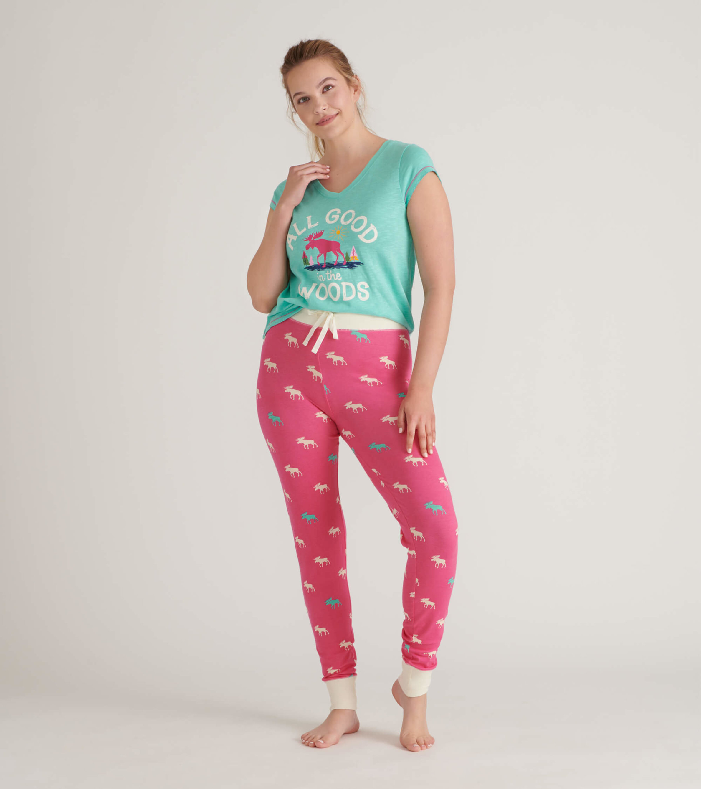 Glamping Women's Tee and Leggings Pajama Separates - Little Blue