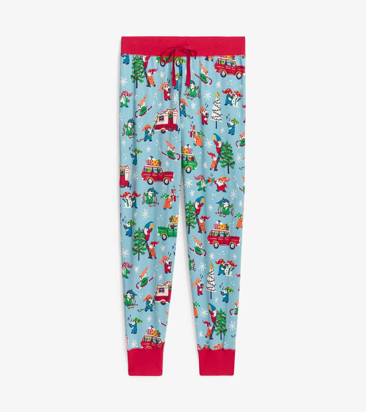 Agrandir l'image de Pantalon de pyjama en jersey pour femme – Gnomes des fêtes sur fond rose