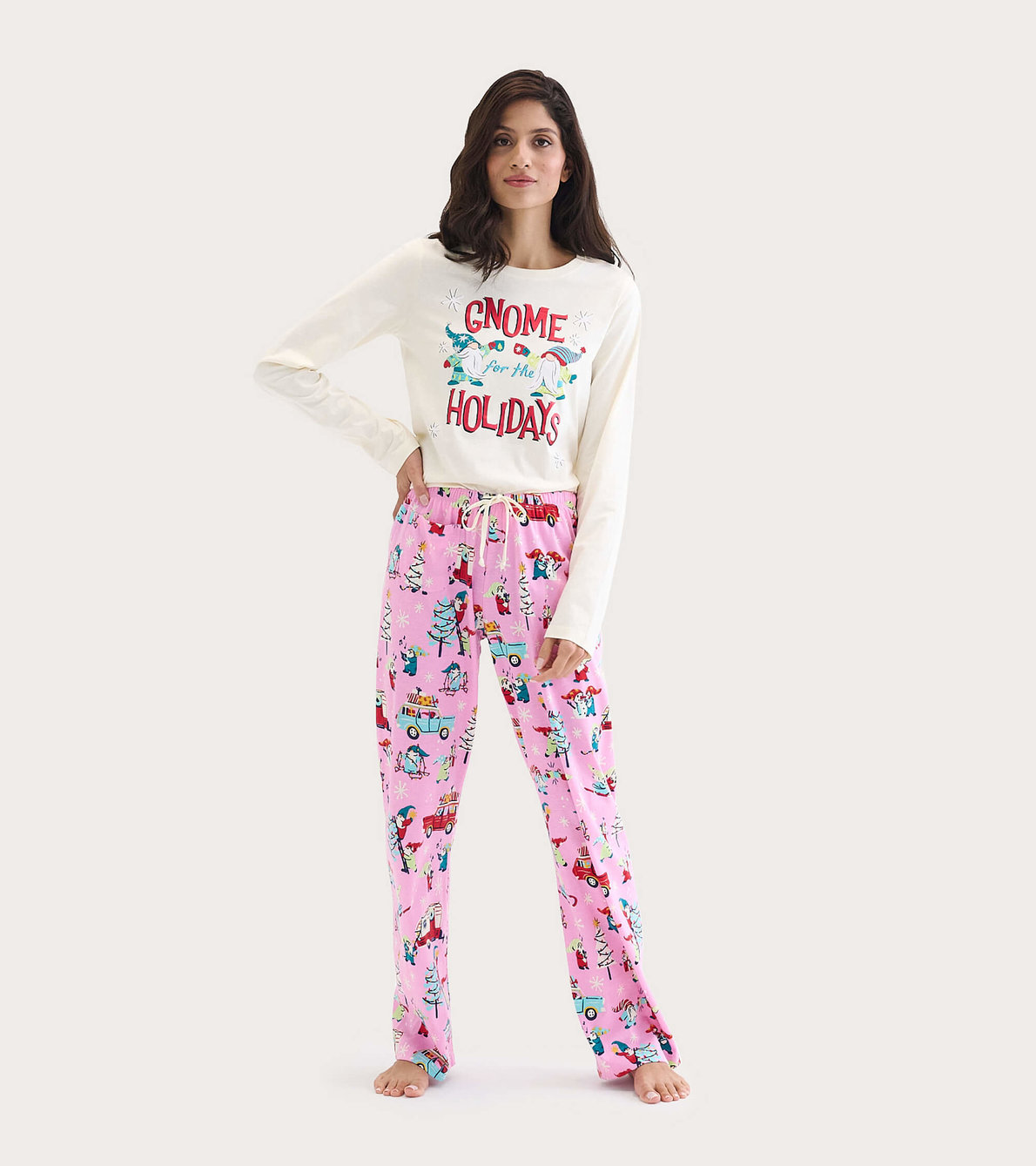 Agrandir l'image de Ensemble de pyjama t-shirt et pantalon interchangeables pour femme - Gnomes des fêtes