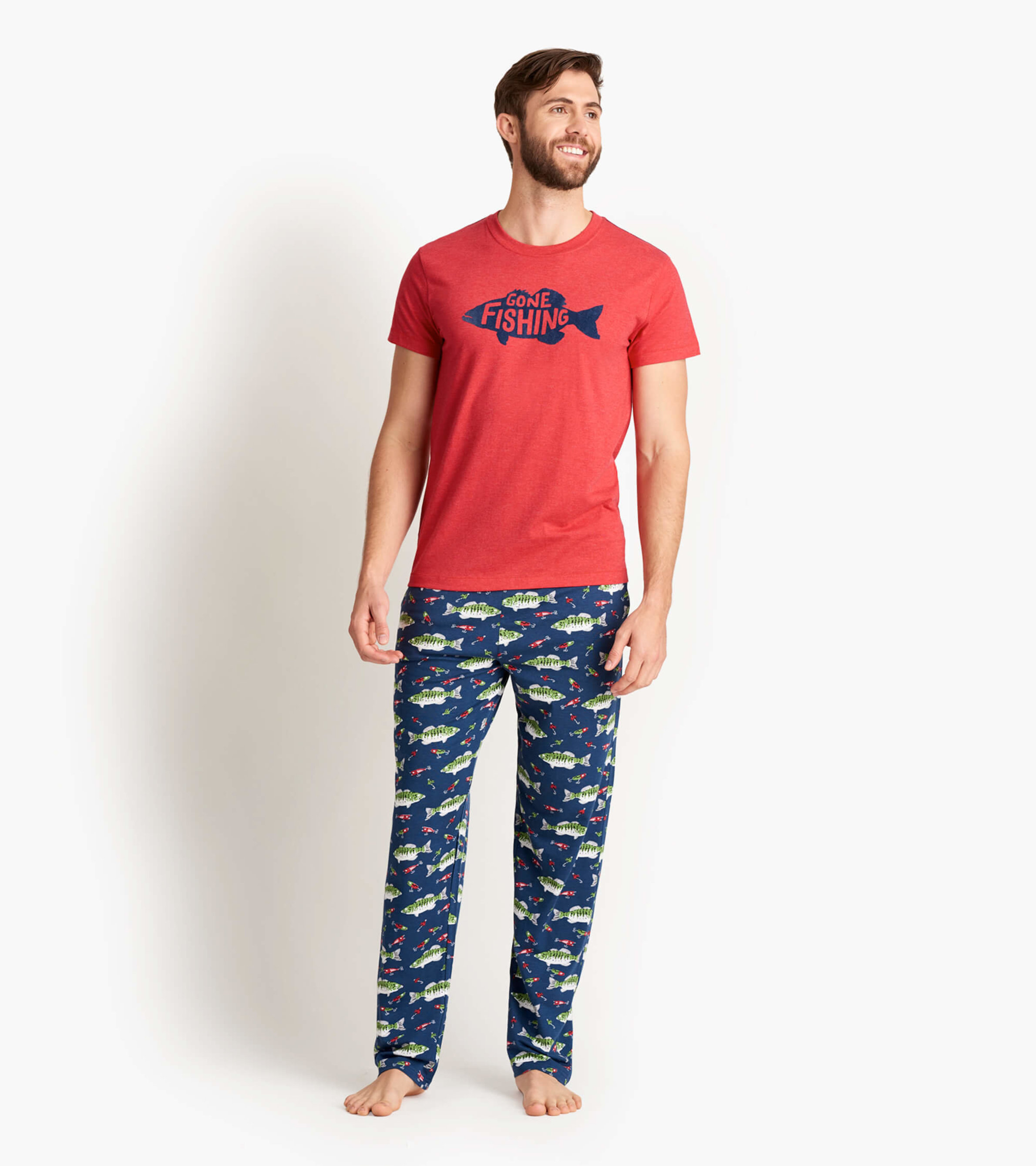 Gone Fishing Men's Jersey Pajama Pants - Little Blue House CA
