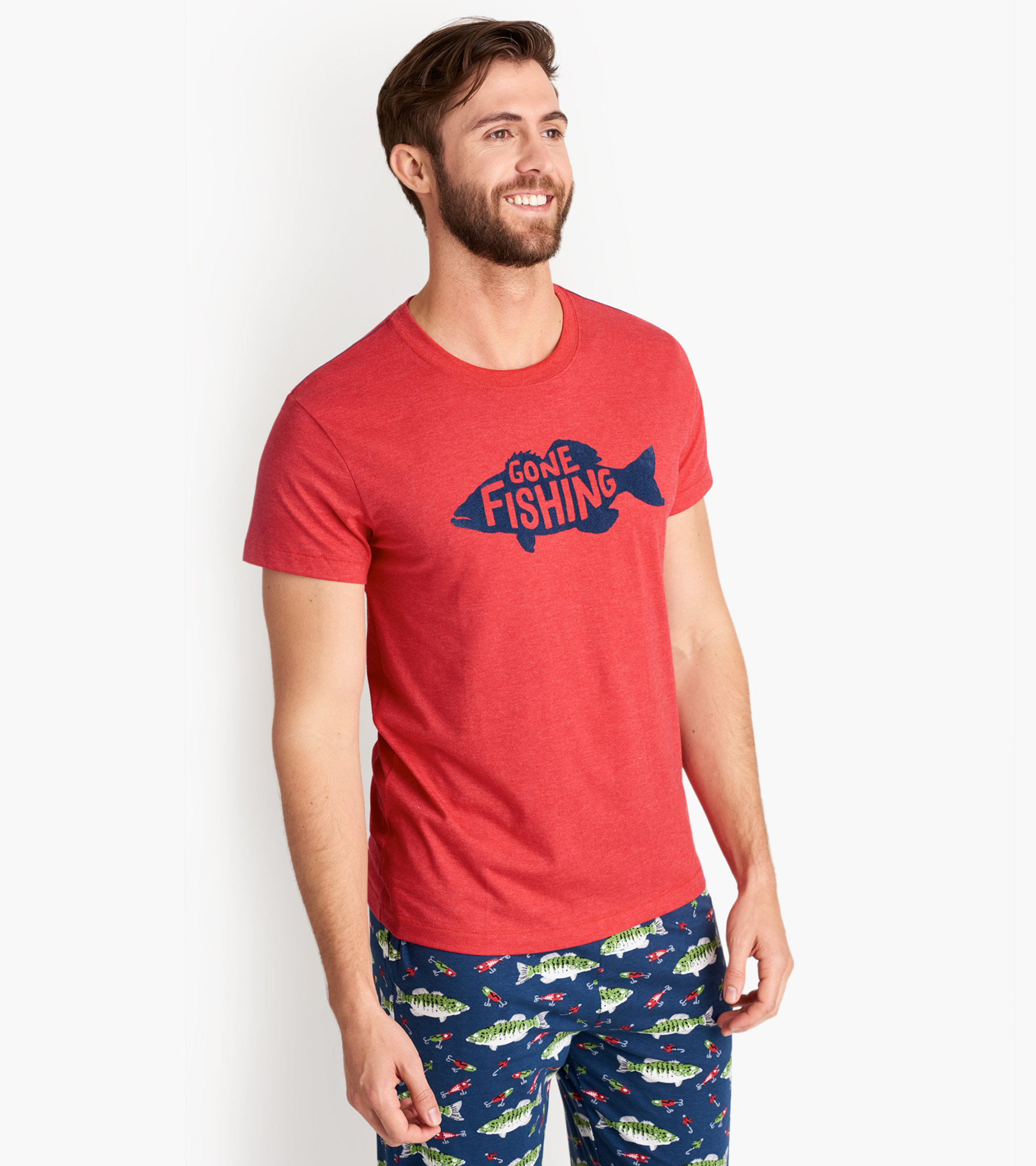 Gone Fishing Men's Tee and Pants Pajama Separates - Little Blue House US
