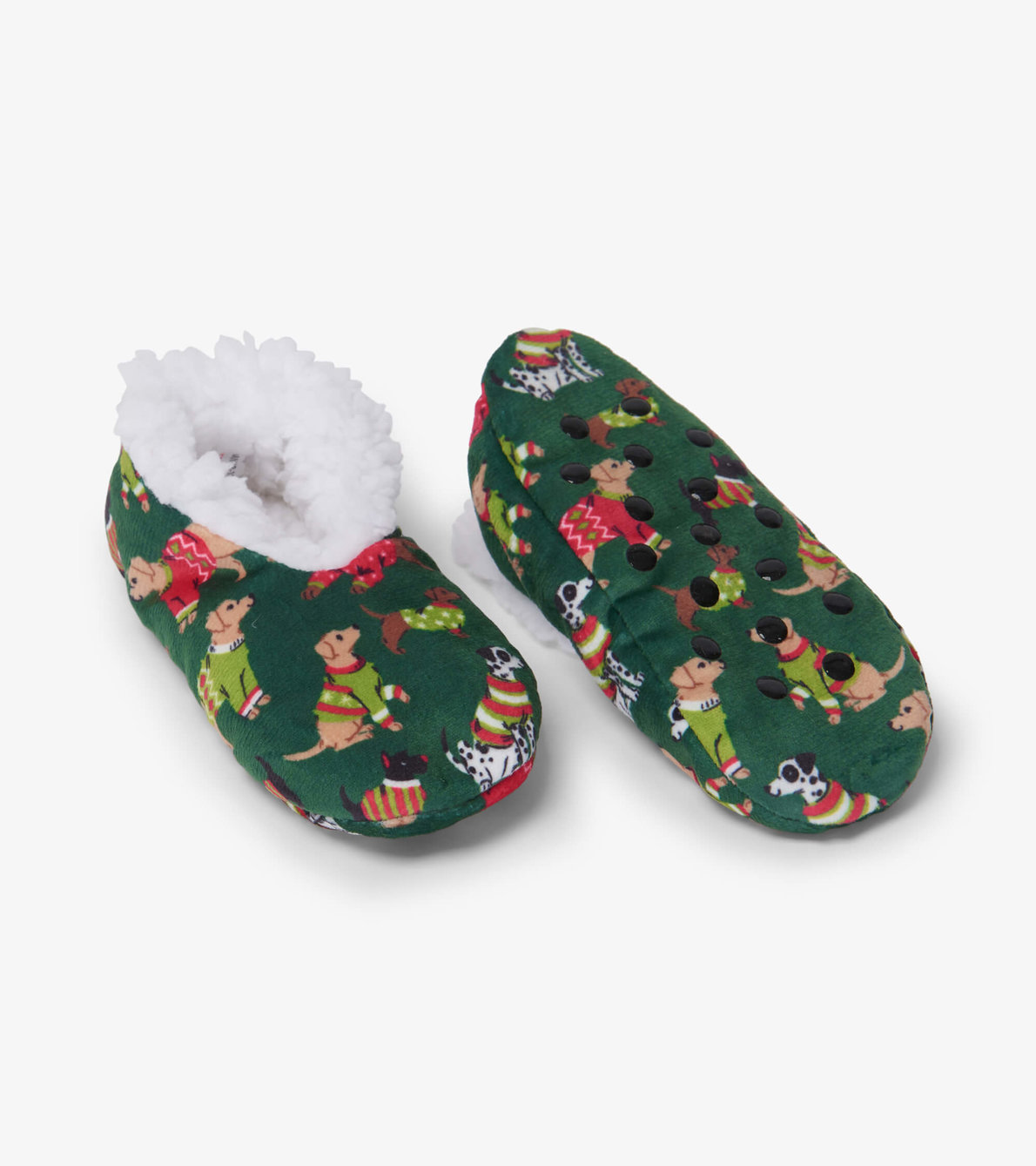 View larger image of Kids Green Woofing Christmas Warm & Cozy Slippers