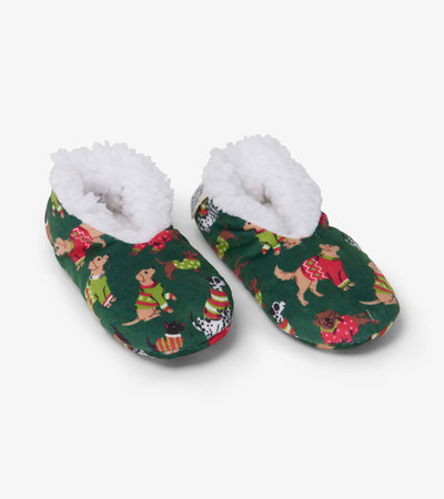 Green Woofing Christmas Kids Warm And Cozy Slippers