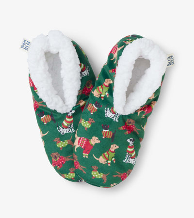 Green Woofing Christmas Women's Warm And Cozy Slippers