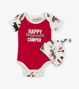 Happy Camper Baby Bodysuit with Hat