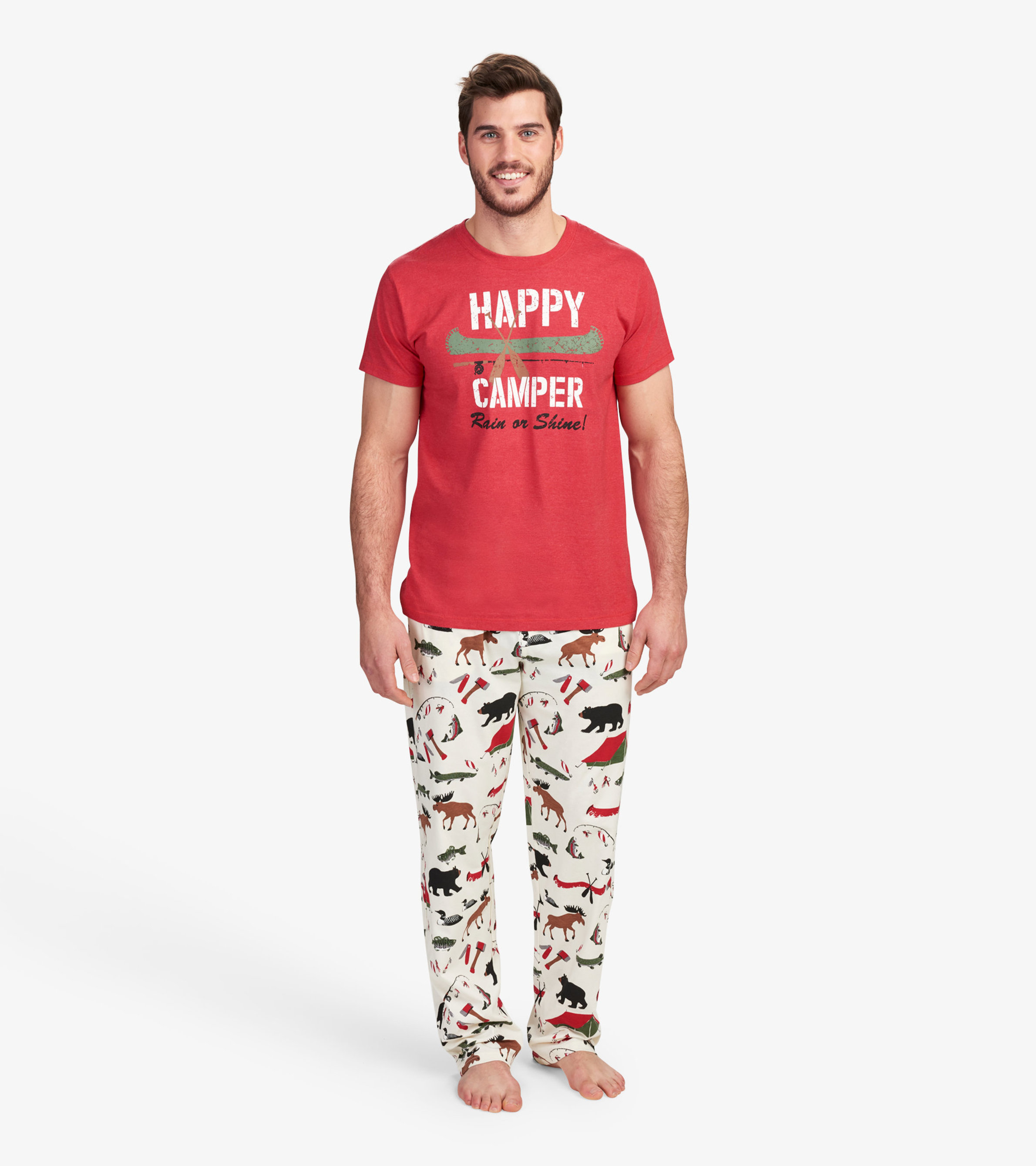 Happy Camper Men's Tee and Pants Pajama Separates - Little Blue House CA