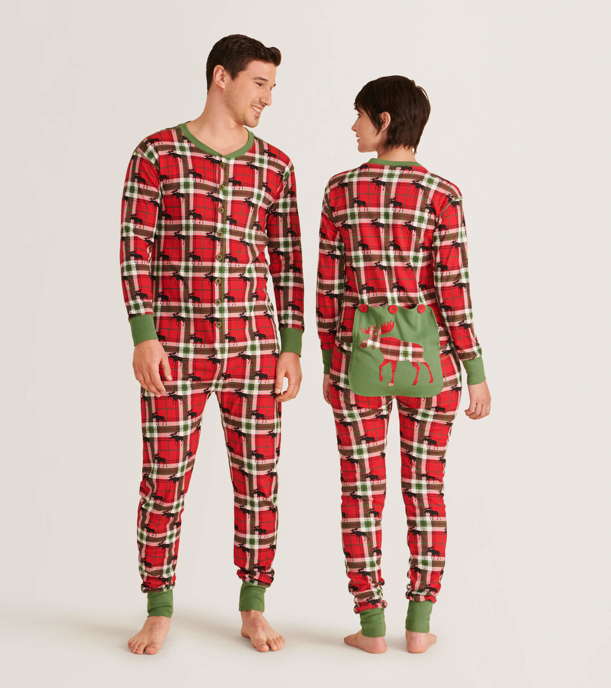 View larger image of Holiday Moose on Plaid Adult Union Suit