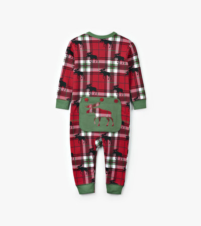 Holiday Moose on Plaid Baby Union Suit