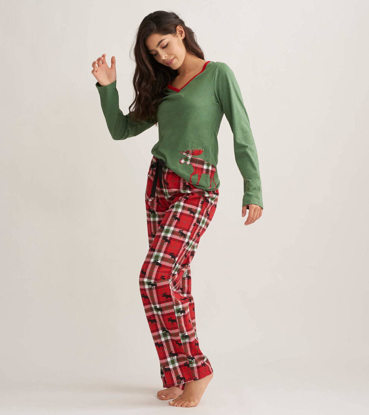 View larger image of Holiday Moose on Plaid Women's Tee and Pants Pajama Separates