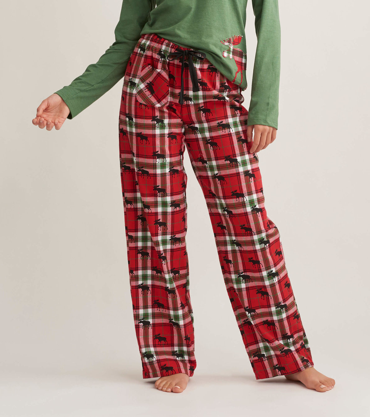 Agrandir l'image de Pantalon en flanelle pour femme – Orignal des fêtes sur motif écossais