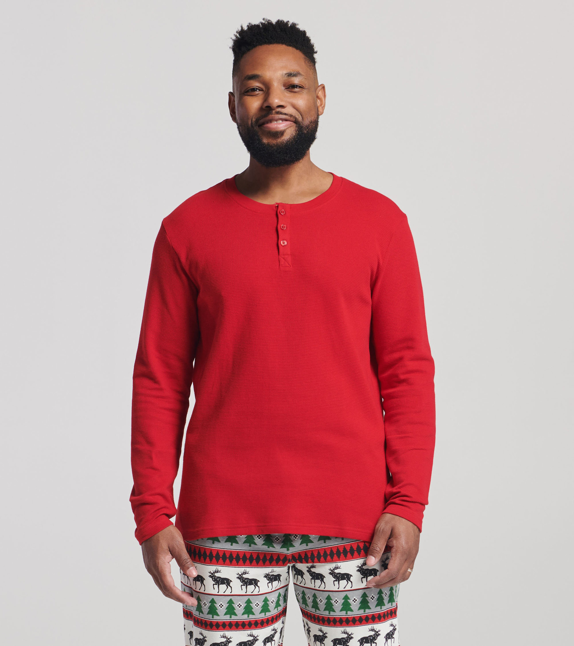 Men's Holiday Red Waffle Henley - Little Blue House CA