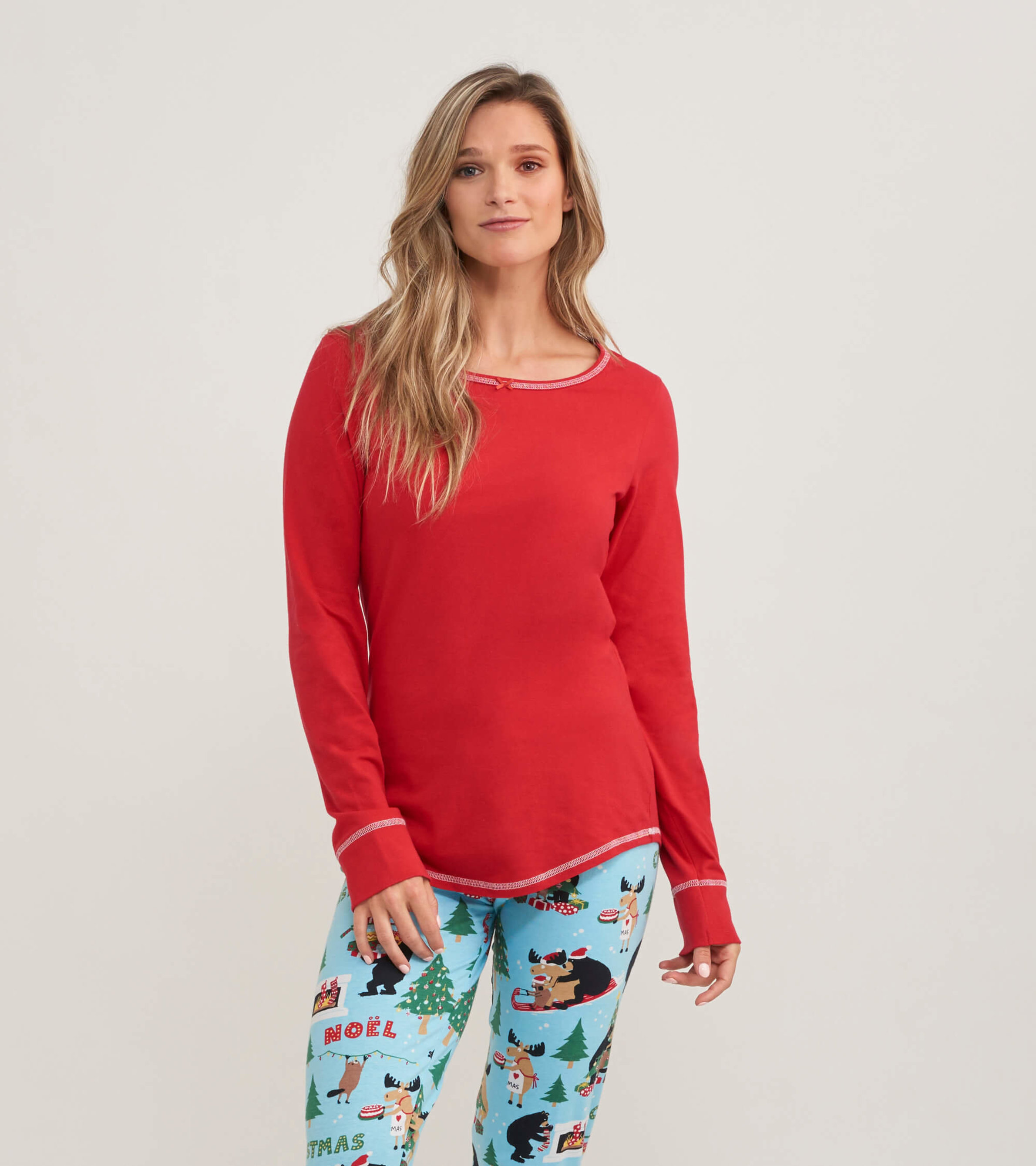 Women's Red Long Sleeve Pajama Top - Little Blue House US