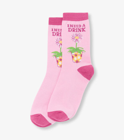 Chaussettes pour femme – Fleur en pot « I Need A Drink »