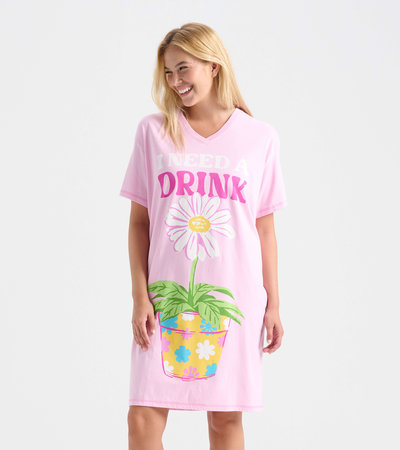 Chemise de nuit pour femme – Fleur en pot « I Need A Drink »