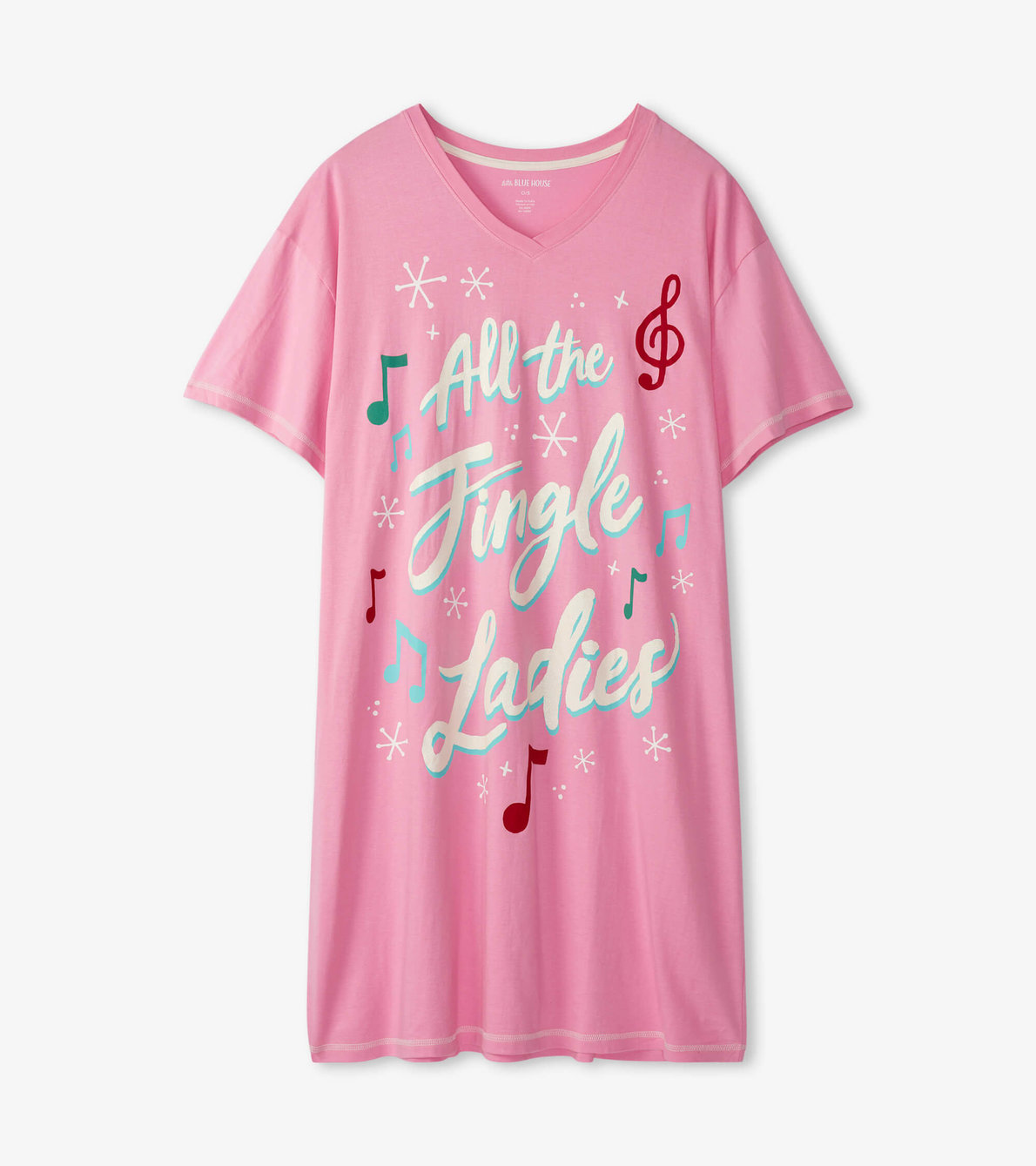 Agrandir l'image de Chemise de nuit pour femme – Imprimé « Jingle Bells » sur fond rose