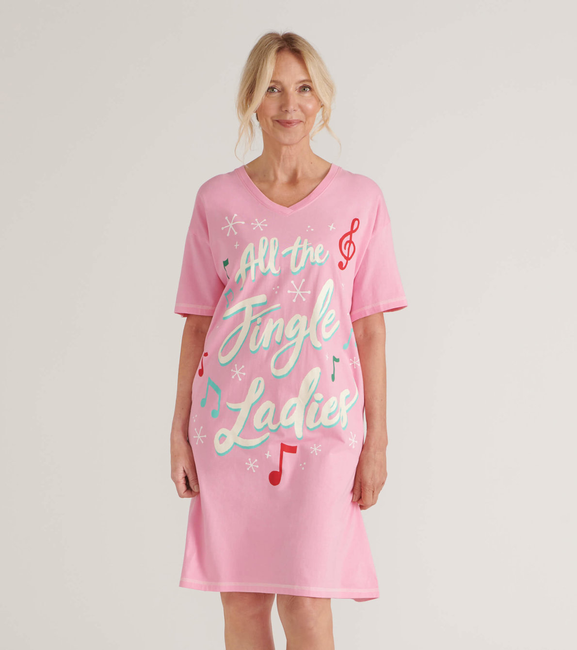 Agrandir l'image de Chemise de nuit pour femme – Imprimé « Jingle Bells » sur fond rose