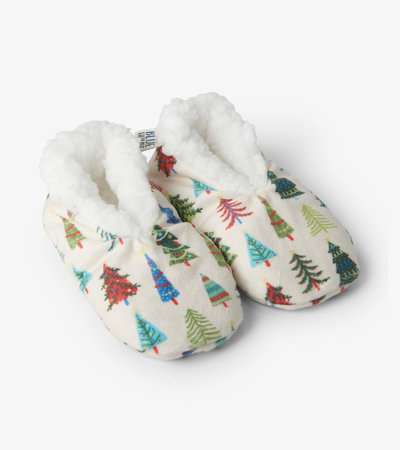 Pantoufles chaudes et douillettes pour enfant – Sapins de Noël