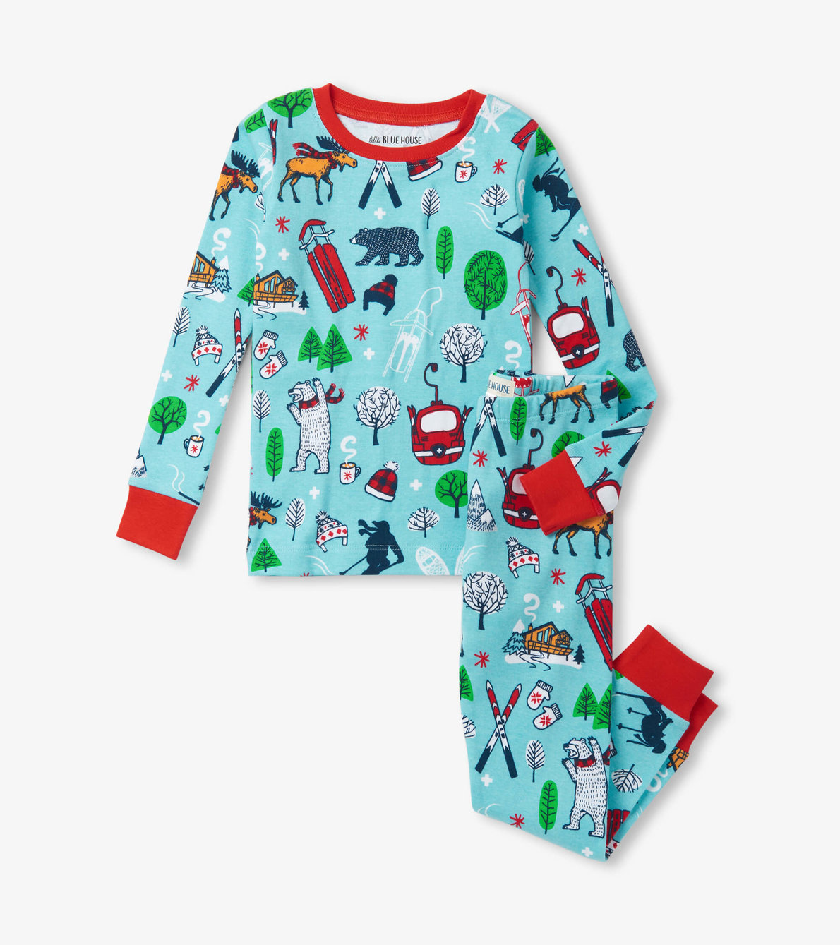 Agrandir l'image de Pyjama pour enfant – Ski d’antan sur bleu