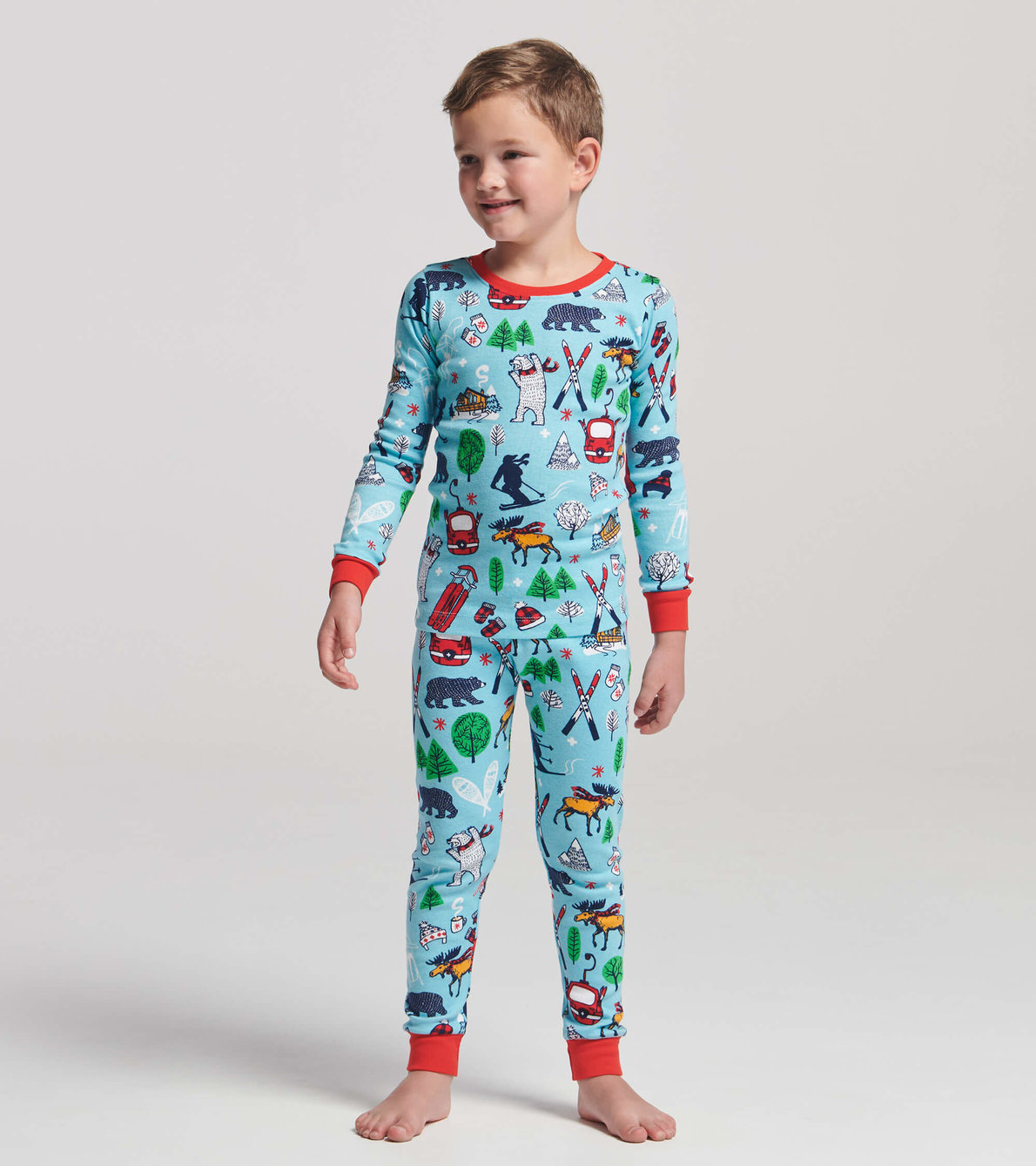 Agrandir l'image de Pyjama pour enfant – Ski d’antan sur bleu