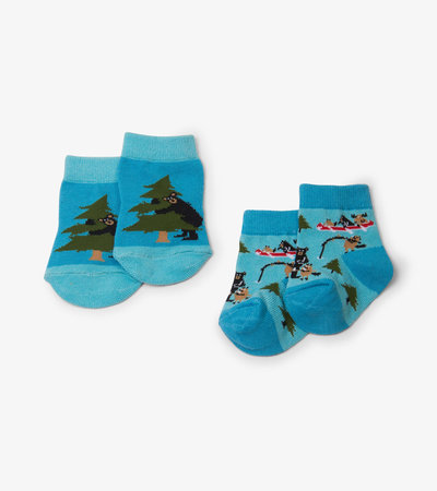 Chaussettes pour bébé (deux paires) – Vie dans la nature sur fond bleu