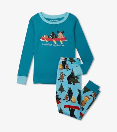 Life In the Wild Blue Kids Appliqué Pajama Set