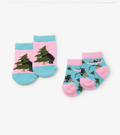 Chaussettes pour bébé (deux paires) – Vie dans la nature sur fond rose