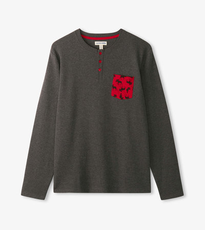 Men's Moose On Red Waffle Henley