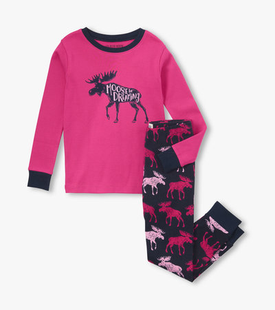 Pyjama pour enfant – Orignal sur fond framboise