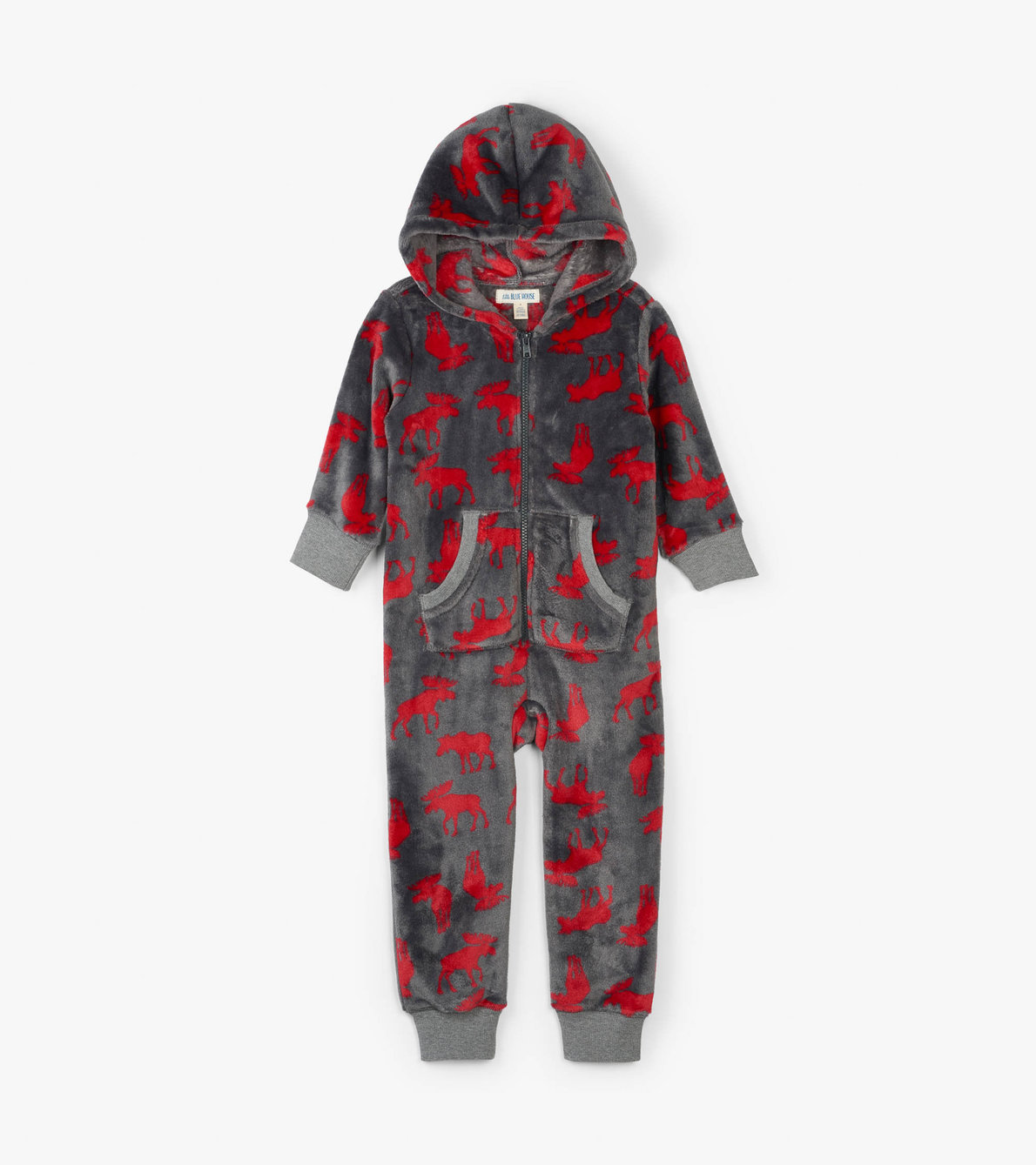View larger image of Moose on Charcoal Kids Hooded Fleece Jumpsuit