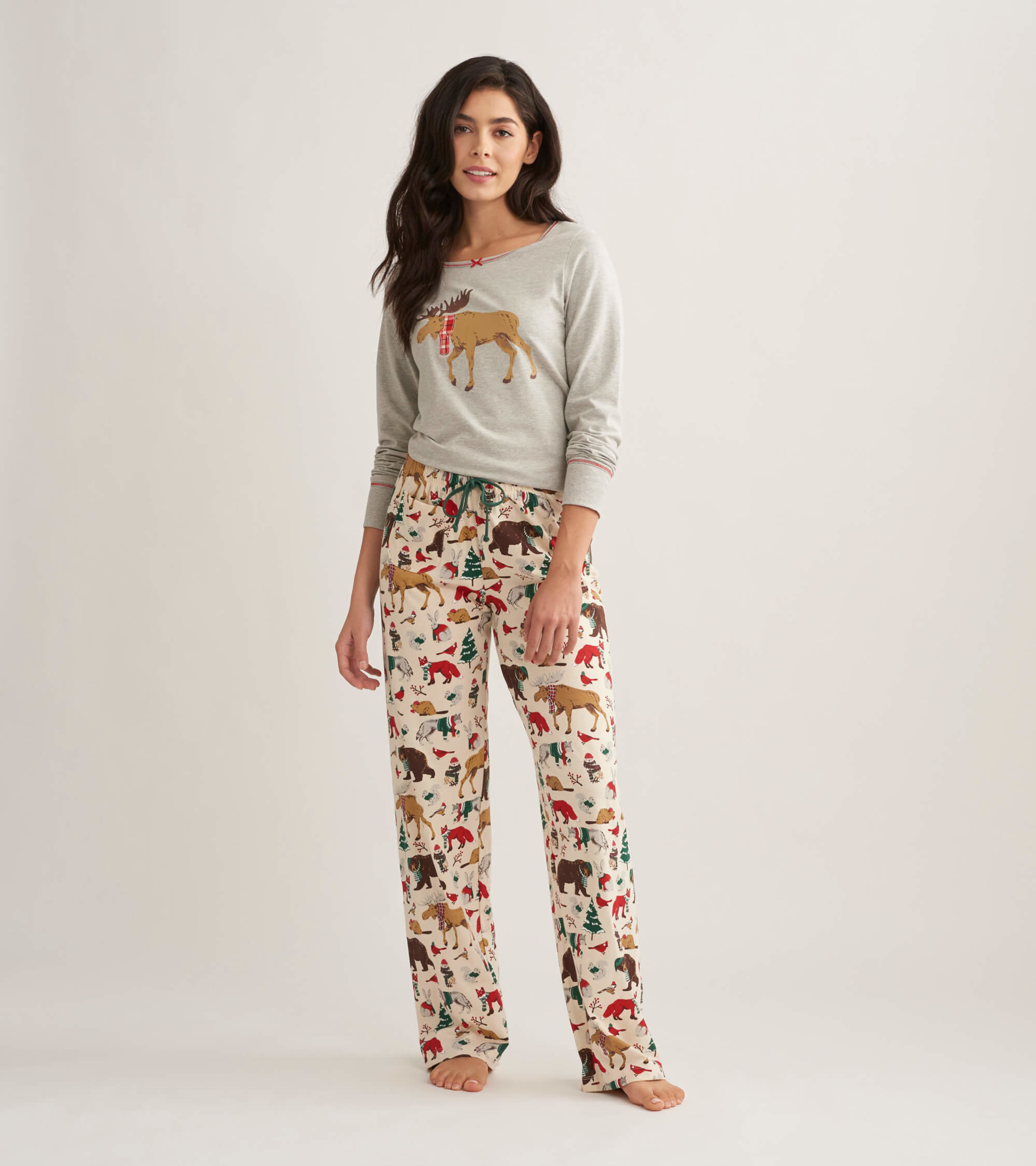 Woodland Winter Women's Tee and Pants Pajama Separates - Little Blue House  CA