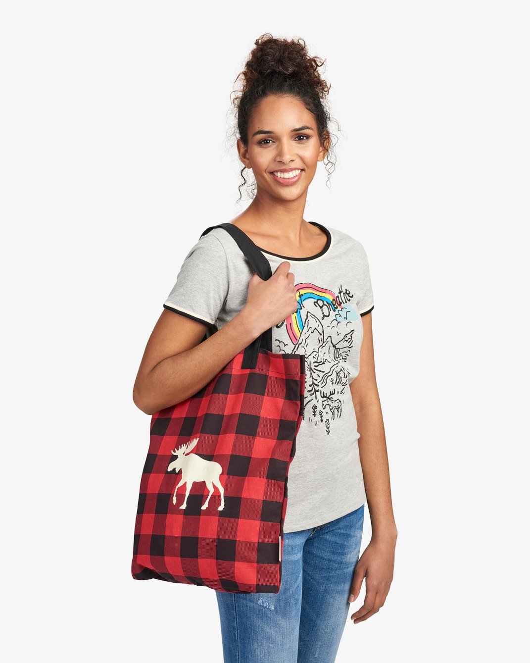 View larger image of Moose on Plaid Reusable Tote Bag
